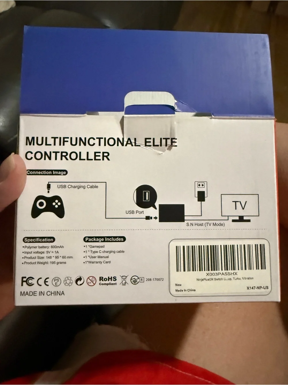 Brand new Black Wireless Game Controller with Blue & Orange Accents